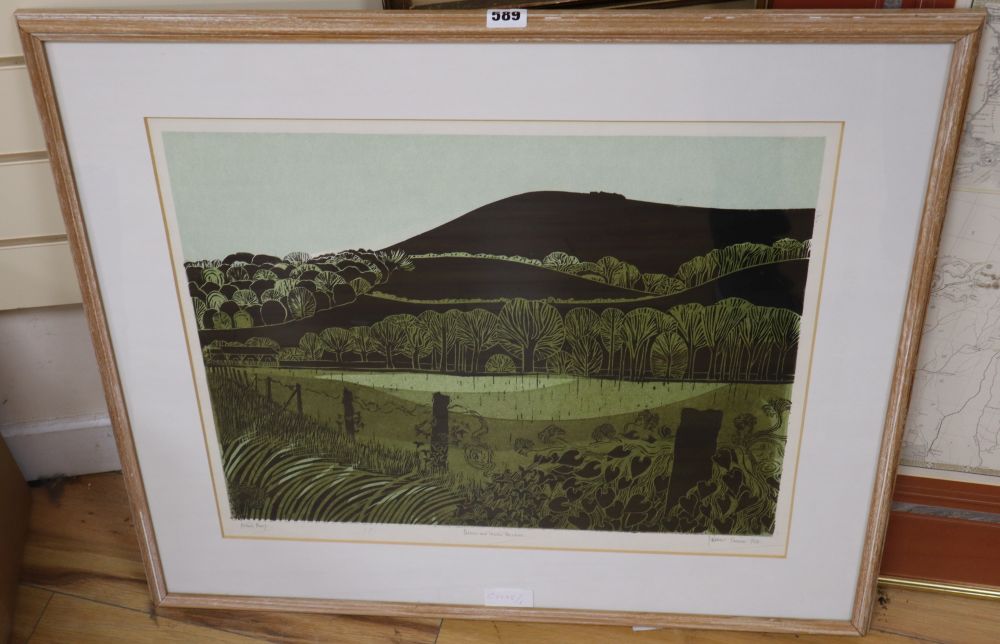 Robert Tavener (1920-2004), artist proof print, Downs and Water Meadows, signed in pencil, 47 x 57cm